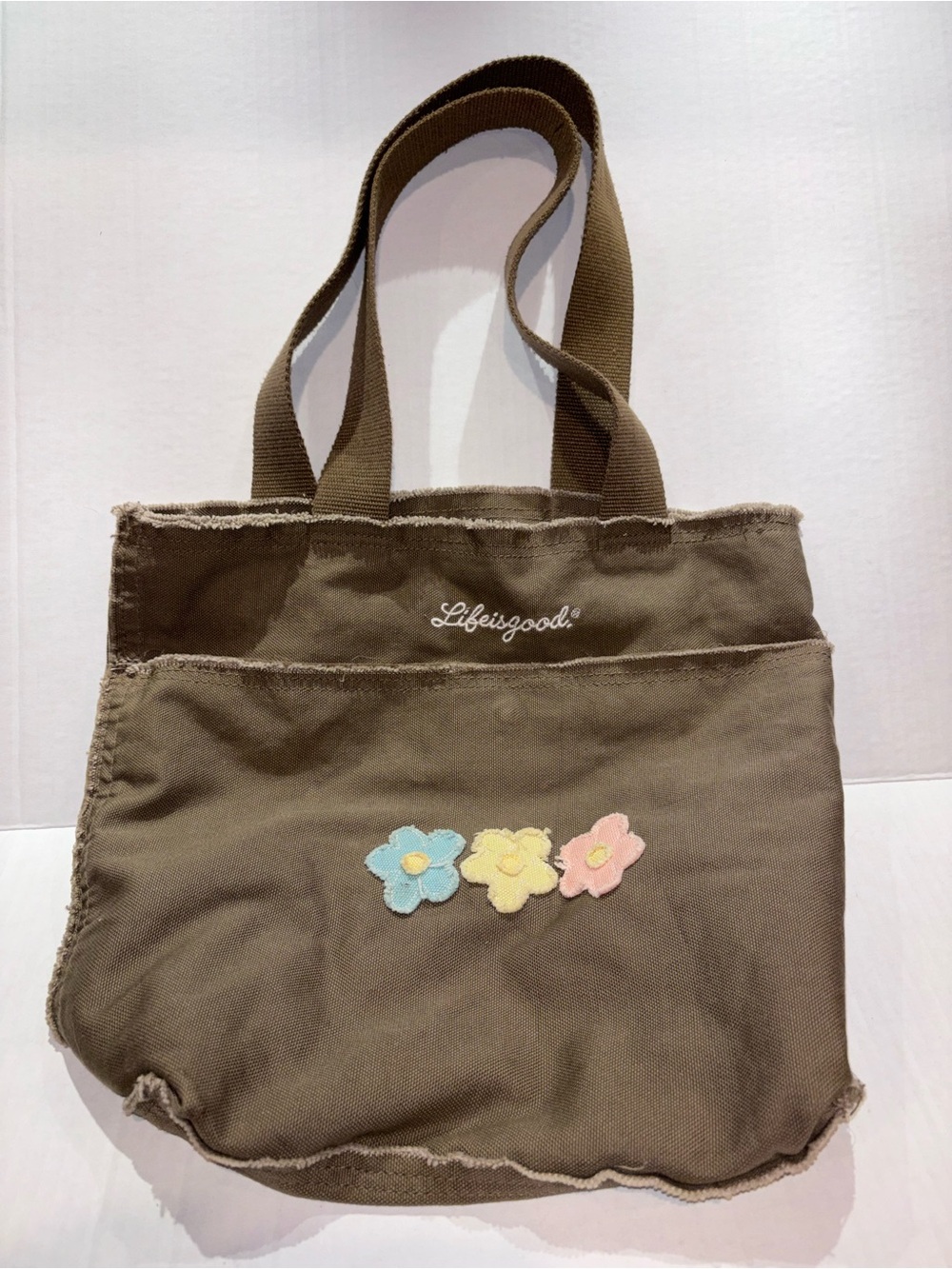 Life is good shoulder denim khaki bag